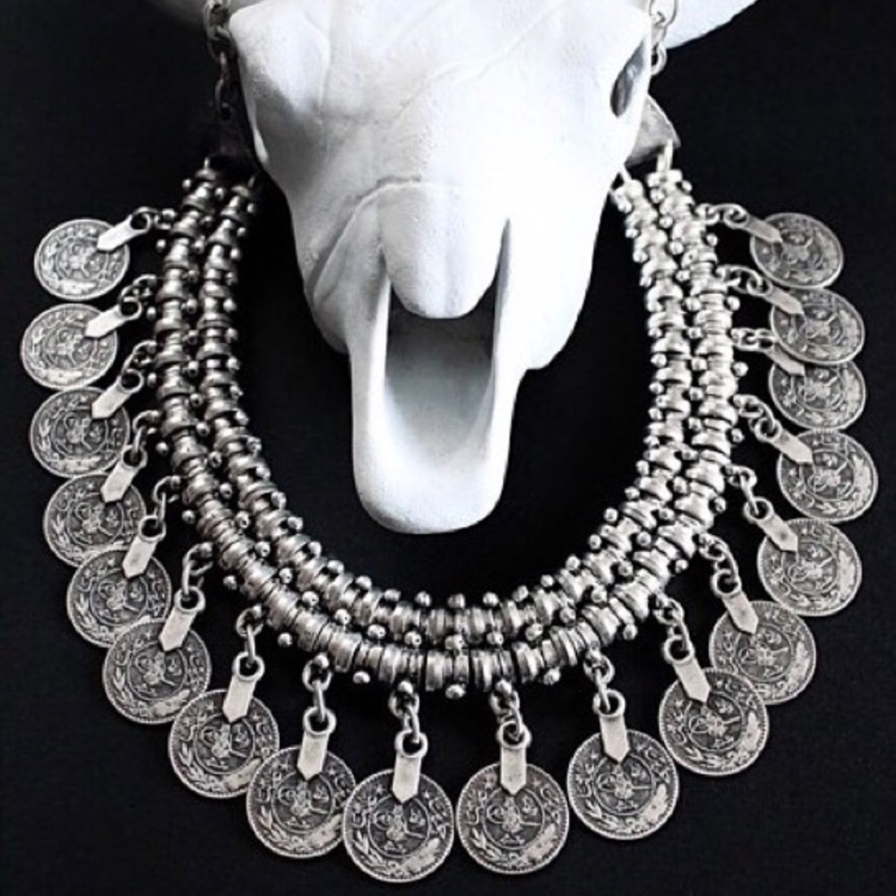 Silver Coin Choker Necklace